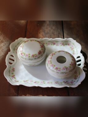 Antique P. K. Silesia Floral Porcelain Vanity Set